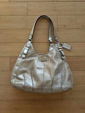 Coach Metallic Silver Leather Madison Maggie Hobo Bag